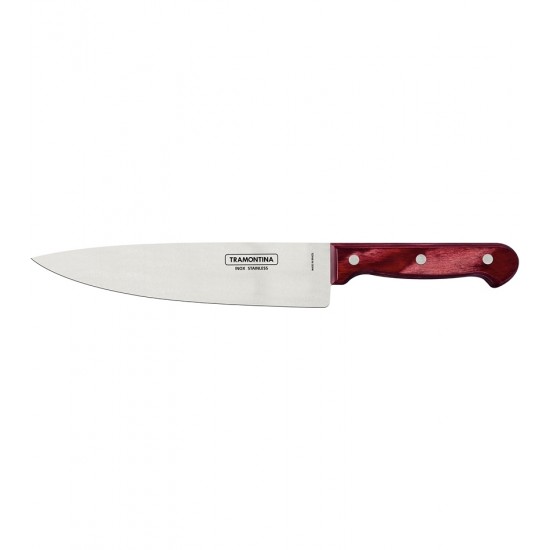 Faca Chef 8" Tramontina Polywood Com Lâmina Em Aço Inox E Cabo De Madeira Tratada